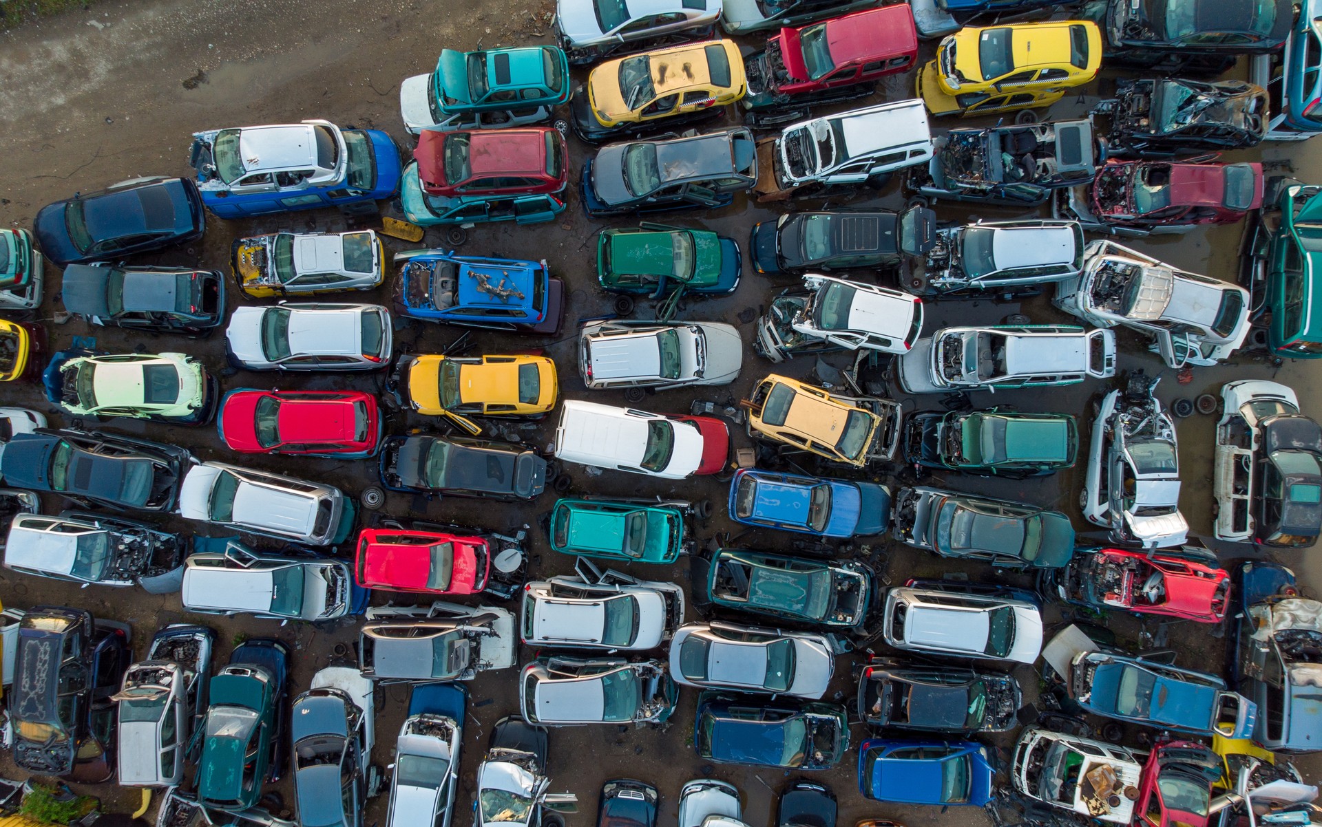 Aerial view of the big car dump